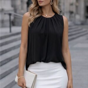 Calvin Klein Black Sleeveless Pleated Neck Camisole